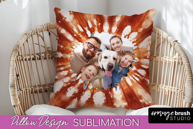 Autumn Photo Frame Pillow Sublimation -Tie Dye Background Sublimation OrangeBrushStudio 