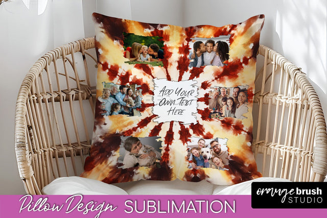 Autumn Photo Frame Pillow Sublimation -Tie Dye Background Sublimation OrangeBrushStudio 