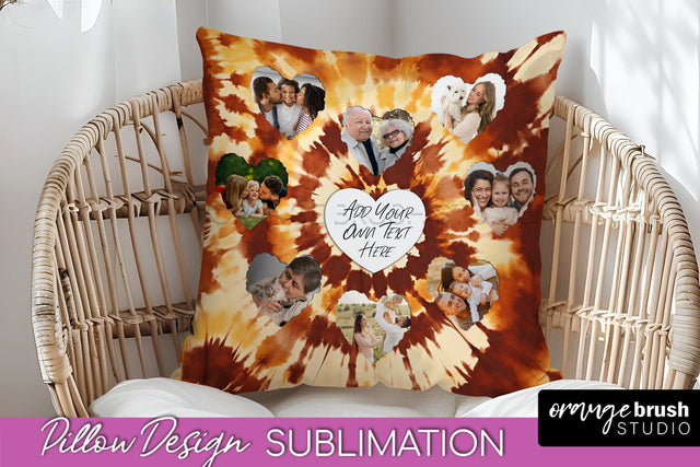 Autumn Photo Frame Pillow Sublimation -Tie Dye Background Sublimation OrangeBrushStudio 