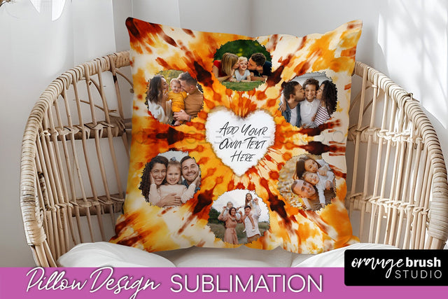Autumn Photo Frame Pillow Sublimation -Tie Dye Background Sublimation OrangeBrushStudio 