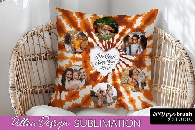 Autumn Photo Frame Pillow Sublimation -Tie Dye Background Sublimation OrangeBrushStudio 