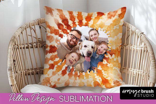 Autumn Photo Frame Pillow Sublimation -Tie Dye Background Sublimation OrangeBrushStudio 