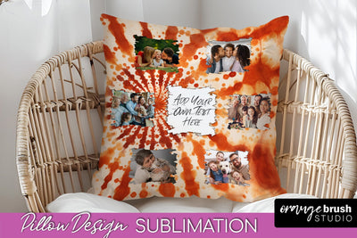 Autumn Photo Frame Pillow Sublimation -Tie Dye Background Sublimation OrangeBrushStudio 