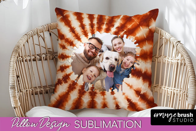 Autumn Photo Frame Pillow Sublimation -Tie Dye Background Sublimation OrangeBrushStudio 