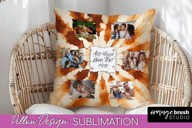 Autumn Photo Frame Pillow Sublimation -Tie Dye Background Sublimation OrangeBrushStudio 