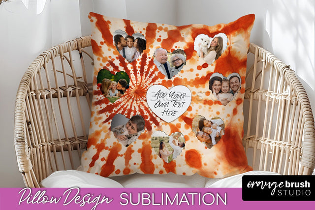 Autumn Photo Frame Pillow Sublimation -Tie Dye Background Sublimation OrangeBrushStudio 
