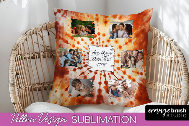 Autumn Photo Frame Pillow Sublimation -Tie Dye Background Sublimation OrangeBrushStudio 
