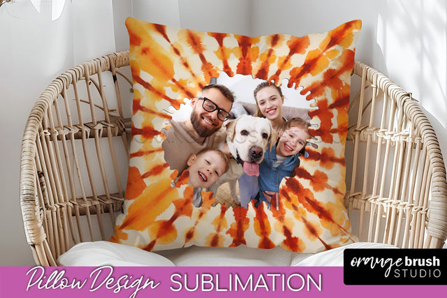 Autumn Photo Frame Pillow Sublimation -Tie Dye Background Sublimation OrangeBrushStudio 