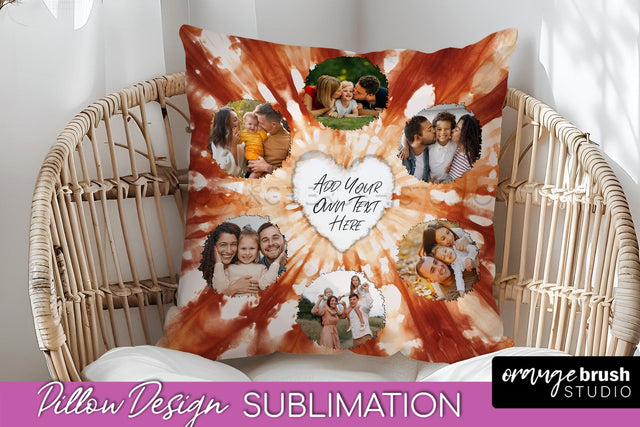 Autumn Photo Frame Pillow Sublimation -Tie Dye Background Sublimation OrangeBrushStudio 