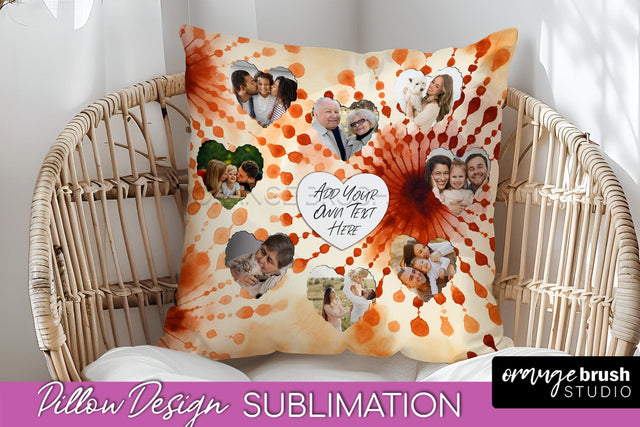 Autumn Photo Frame Pillow Sublimation -Tie Dye Background Sublimation OrangeBrushStudio 