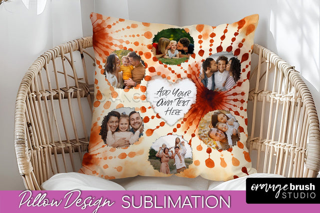 Autumn Photo Frame Pillow Sublimation -Tie Dye Background Sublimation OrangeBrushStudio 