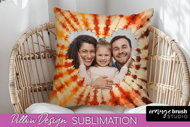 Autumn Photo Frame Pillow Sublimation -Tie Dye Background Sublimation OrangeBrushStudio 