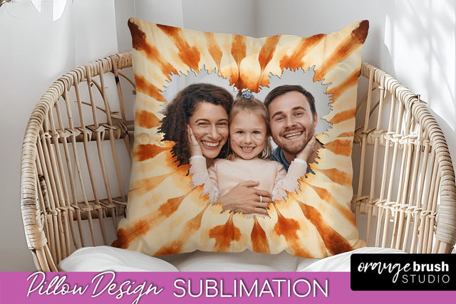Autumn Photo Frame Pillow Sublimation -Tie Dye Background Sublimation OrangeBrushStudio 