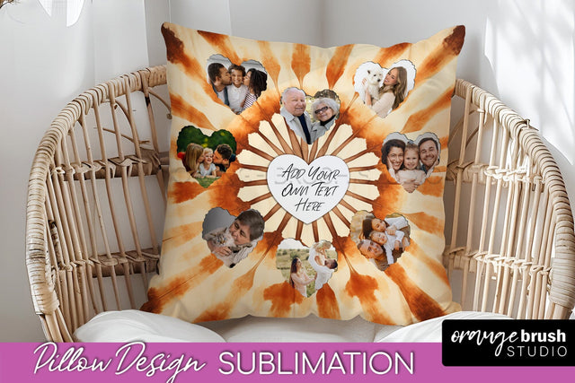Autumn Photo Frame Pillow Sublimation -Tie Dye Background Sublimation OrangeBrushStudio 