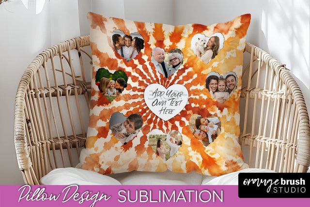 Autumn Photo Frame Pillow Sublimation -Tie Dye Background Sublimation OrangeBrushStudio 