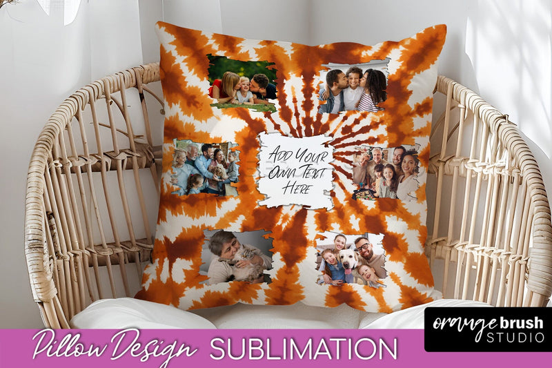 Autumn Photo Frame Pillow Sublimation -Tie Dye Background Sublimation OrangeBrushStudio 