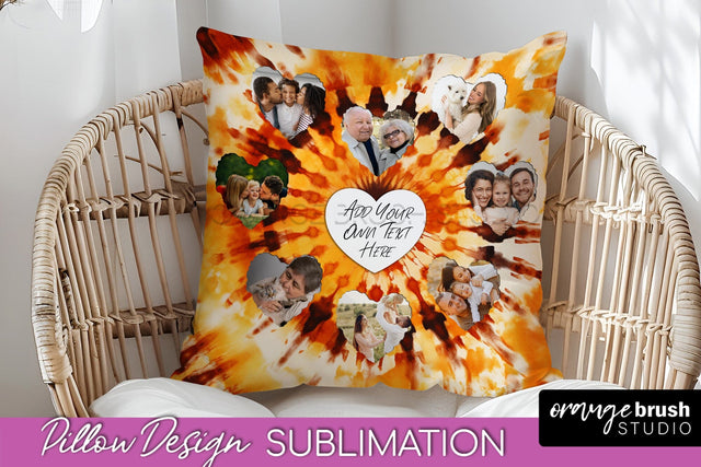 Autumn Photo Frame Pillow Sublimation -Tie Dye Background Sublimation OrangeBrushStudio 