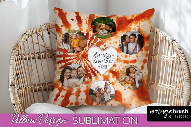 Autumn Photo Frame Pillow Sublimation -Tie Dye Background Sublimation OrangeBrushStudio 