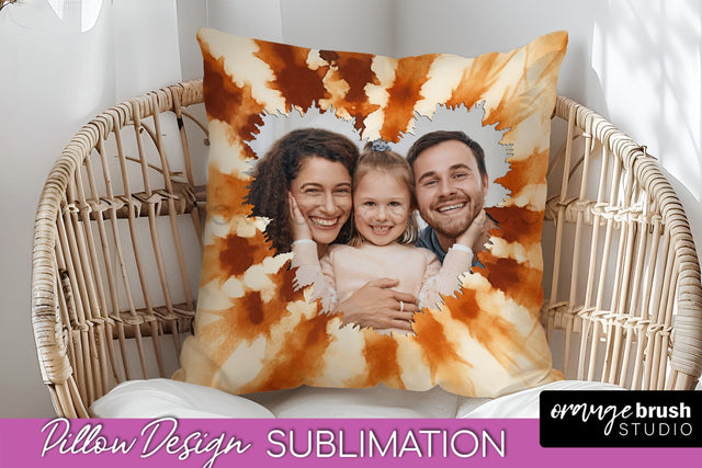 Autumn Photo Frame Pillow Sublimation -Tie Dye Background Sublimation OrangeBrushStudio 