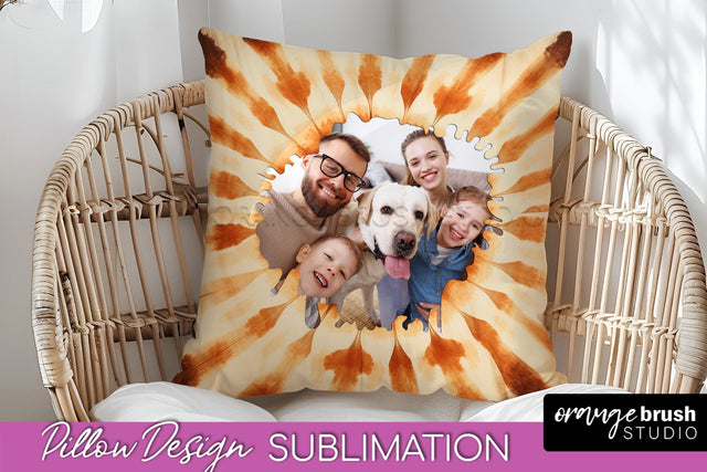 Autumn Photo Frame Pillow Sublimation -Tie Dye Background Sublimation OrangeBrushStudio 