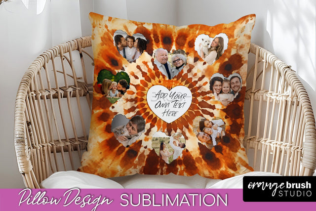 Autumn Photo Frame Pillow Sublimation -Tie Dye Background Sublimation OrangeBrushStudio 