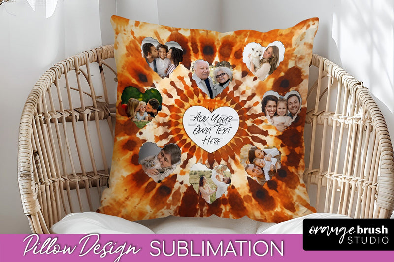 Autumn Photo Frame Pillow Sublimation -Tie Dye Background Sublimation OrangeBrushStudio 