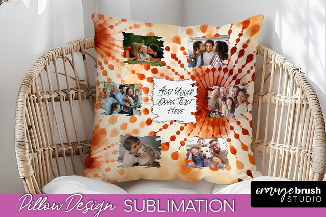 Autumn Photo Frame Pillow Sublimation -Tie Dye Background Sublimation OrangeBrushStudio 