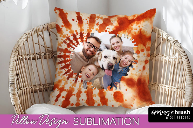 Autumn Photo Frame Pillow Sublimation -Tie Dye Background Sublimation OrangeBrushStudio 