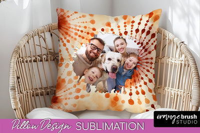 Autumn Photo Frame Pillow Sublimation -Tie Dye Background Sublimation OrangeBrushStudio 