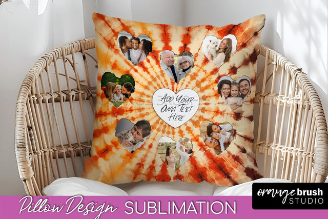 Autumn Photo Frame Pillow Sublimation -Tie Dye Background Sublimation OrangeBrushStudio 