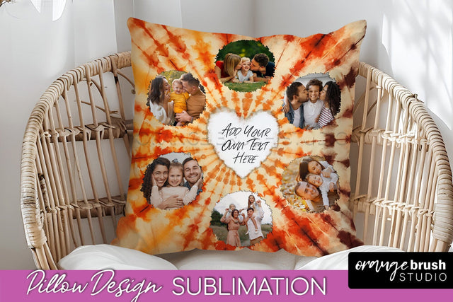 Autumn Photo Frame Pillow Sublimation -Tie Dye Background Sublimation OrangeBrushStudio 
