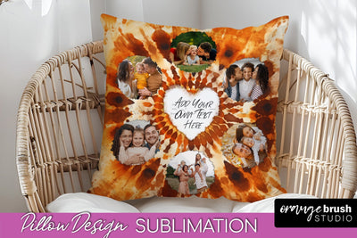Autumn Photo Frame Pillow Sublimation -Tie Dye Background Sublimation OrangeBrushStudio 