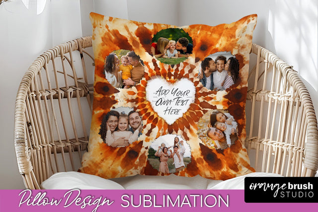 Autumn Photo Frame Pillow Sublimation -Tie Dye Background Sublimation OrangeBrushStudio 