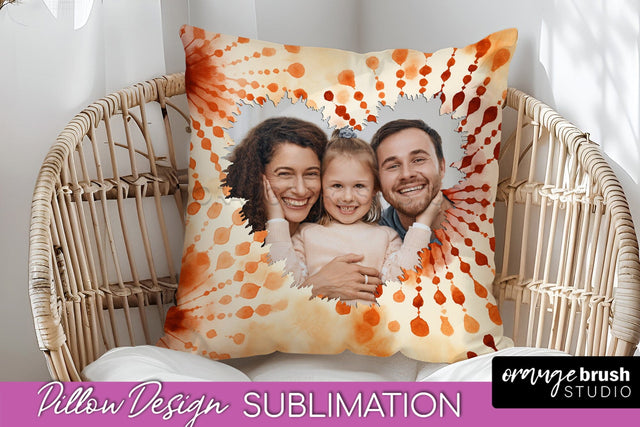 Autumn Photo Frame Pillow Sublimation -Tie Dye Background Sublimation OrangeBrushStudio 