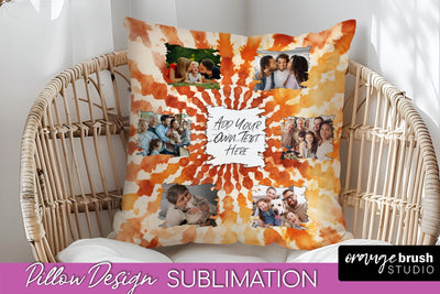 Autumn Photo Frame Pillow Sublimation -Tie Dye Background Sublimation OrangeBrushStudio 