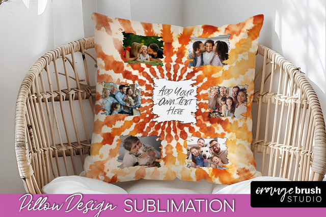 Autumn Photo Frame Pillow Sublimation -Tie Dye Background Sublimation OrangeBrushStudio 
