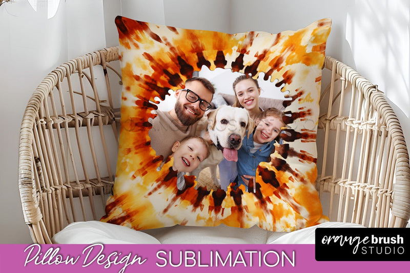 Autumn Photo Frame Pillow Sublimation -Tie Dye Background Sublimation OrangeBrushStudio 