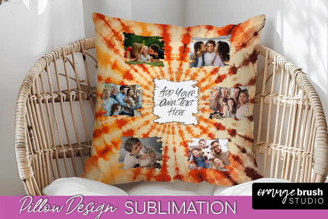 Autumn Photo Frame Pillow Sublimation -Tie Dye Background Sublimation OrangeBrushStudio 
