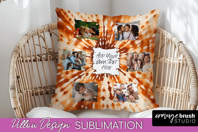 Autumn Photo Frame Pillow Sublimation -Tie Dye Background Sublimation OrangeBrushStudio 
