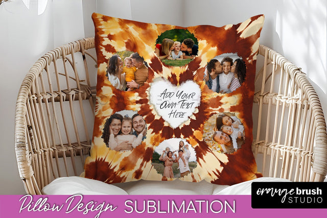 Autumn Photo Frame Pillow Sublimation -Tie Dye Background Sublimation OrangeBrushStudio 