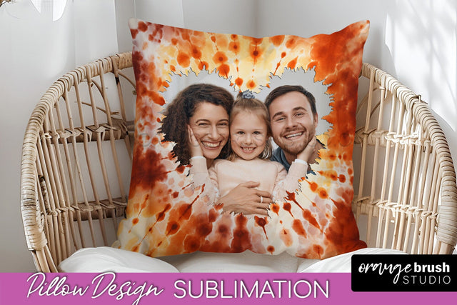 Autumn Photo Frame Pillow Sublimation -Tie Dye Background Sublimation OrangeBrushStudio 