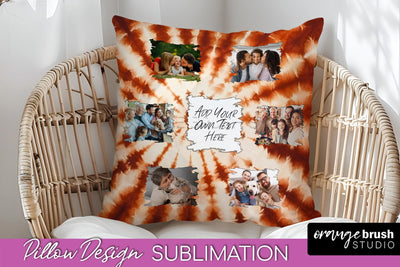 Autumn Photo Frame Pillow Sublimation -Tie Dye Background Sublimation OrangeBrushStudio 