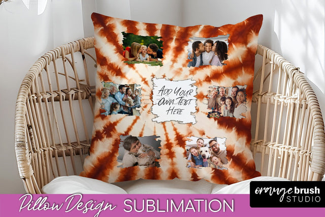 Autumn Photo Frame Pillow Sublimation -Tie Dye Background Sublimation OrangeBrushStudio 