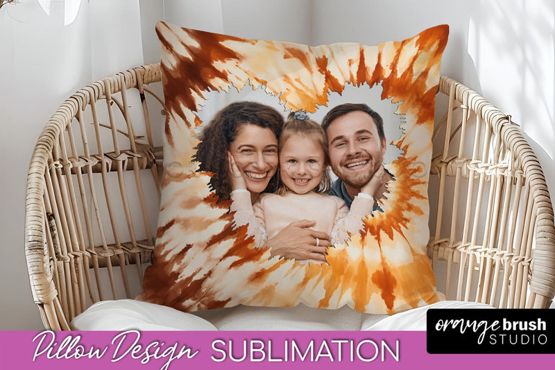 Autumn Photo Frame Pillow Sublimation -Tie Dye Background Sublimation OrangeBrushStudio 