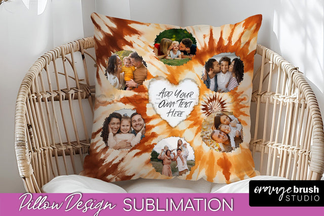 Autumn Photo Frame Pillow Sublimation -Tie Dye Background Sublimation OrangeBrushStudio 