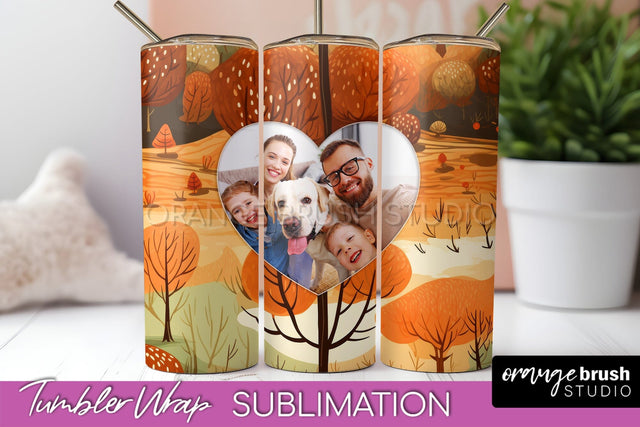 Autumn Photo Frame Tumbler Wrap - Fall Tumbler Sublimation Sublimation OrangeBrushStudio 