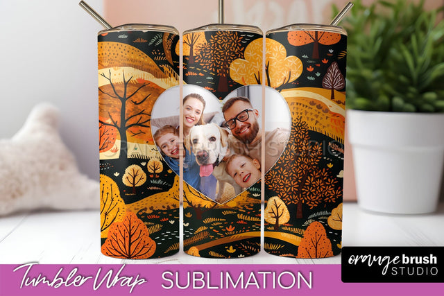 Autumn Photo Frame Tumbler Wrap - Fall Tumbler Sublimation Sublimation OrangeBrushStudio 