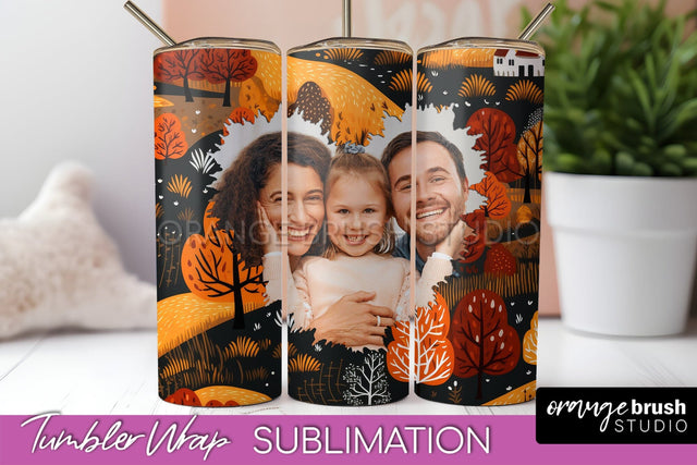 Autumn Photo Frame Tumbler Wrap - Fall Tumbler Sublimation Sublimation OrangeBrushStudio 