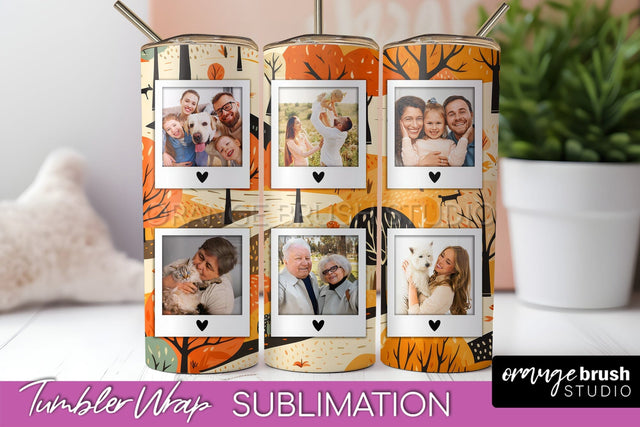 Autumn Photo Frame Tumbler Wrap - Fall Tumbler Sublimation Sublimation OrangeBrushStudio 