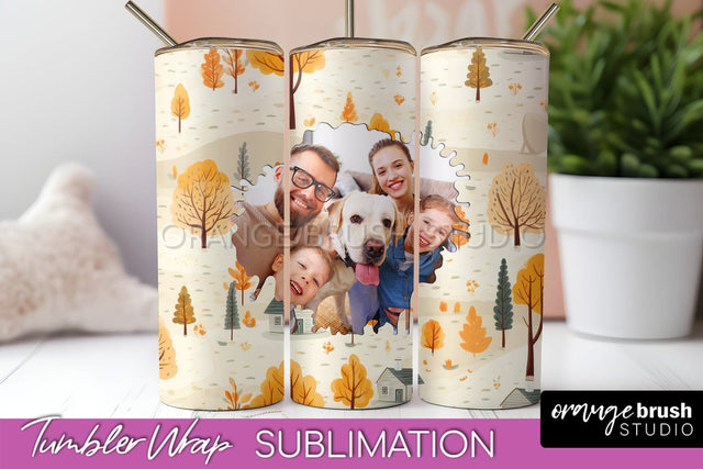 Autumn Photo Frame Tumbler Wrap - Fall Tumbler Sublimation Sublimation OrangeBrushStudio 